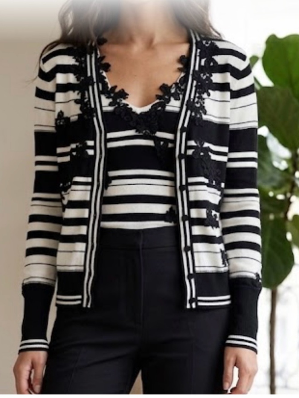 Chic Striped Top and shirt Set with Floral Accents